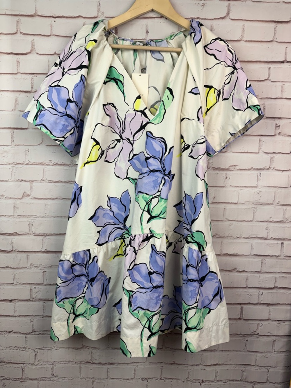 a new day White Floral Midi Dress with Blue, Green & Yellow Accents